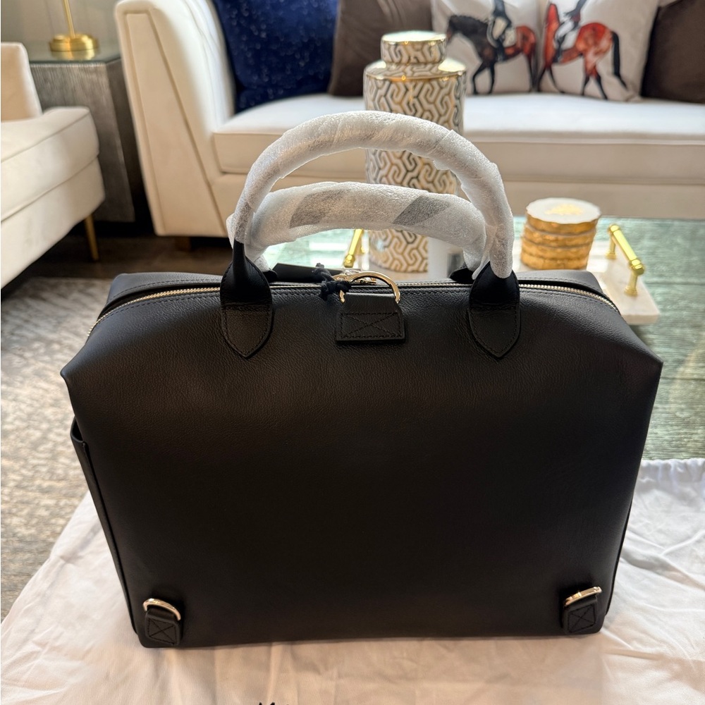 Black Leather Top-Handle Satchel - Picture 5 of 16